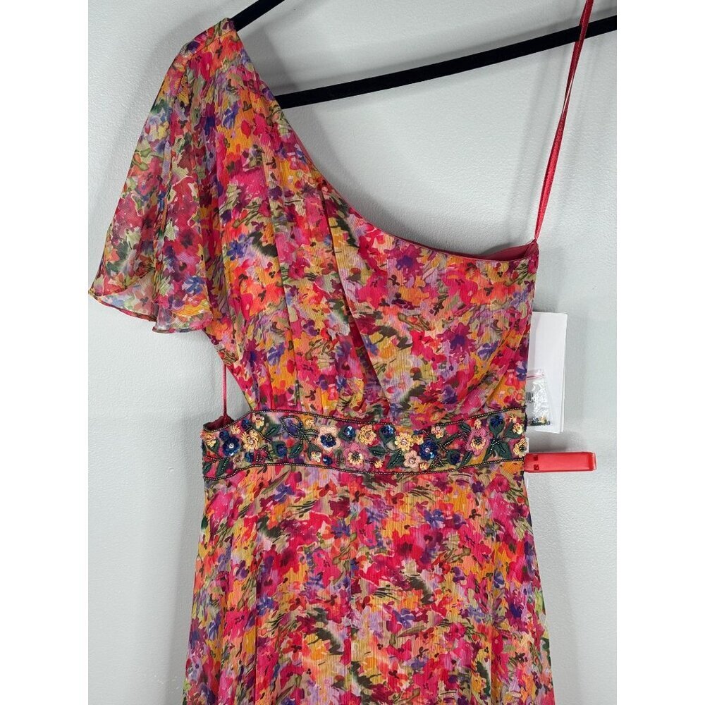 NWT Mac Duggal 9157 One Shoulder Butterfly Sleeve Floral Gown Size 2 - Picture 4 of 6